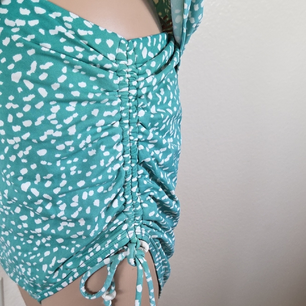 Cacique Teal & Cream Ruffled Tankini & High Wiasted Swim Suit - Picture 8 of 10